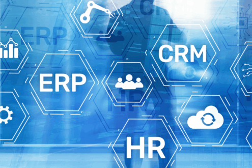 Technische Illustration zu ERP-Schnittstellen: Anbindung von CRM, HR und mehr.