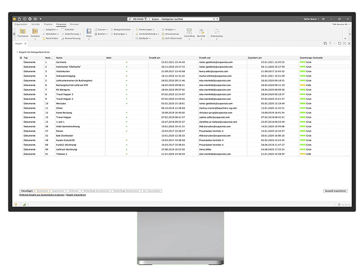 desktop monitor front finanzen belegarbeitsliste automatisiert
