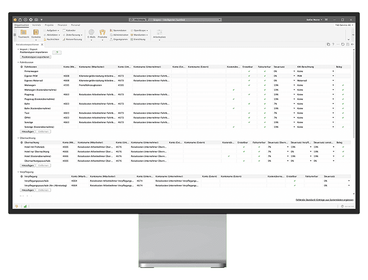 desktop monitor front organisation reiseerfassung individualisierbar