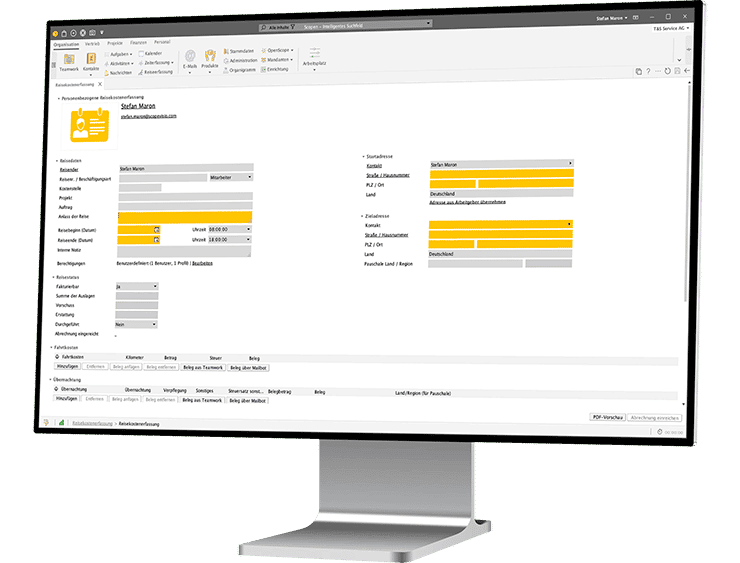 desktop monitor right organisation reiseerfassung integration