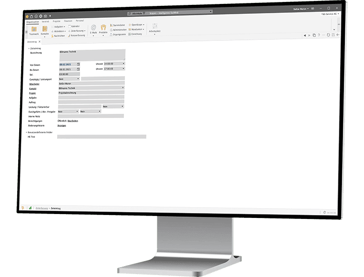 desktop monitor right organisation zeiterfassung zeiteintraege